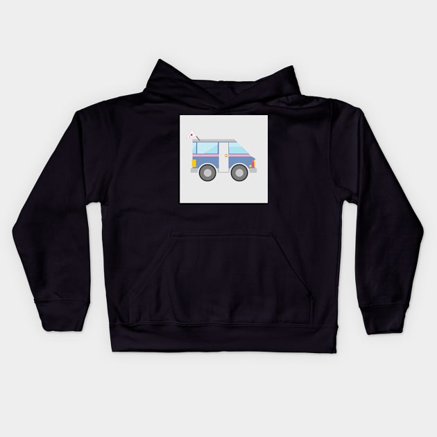 blue van road trip Kids Hoodie by prettyguardianstudio